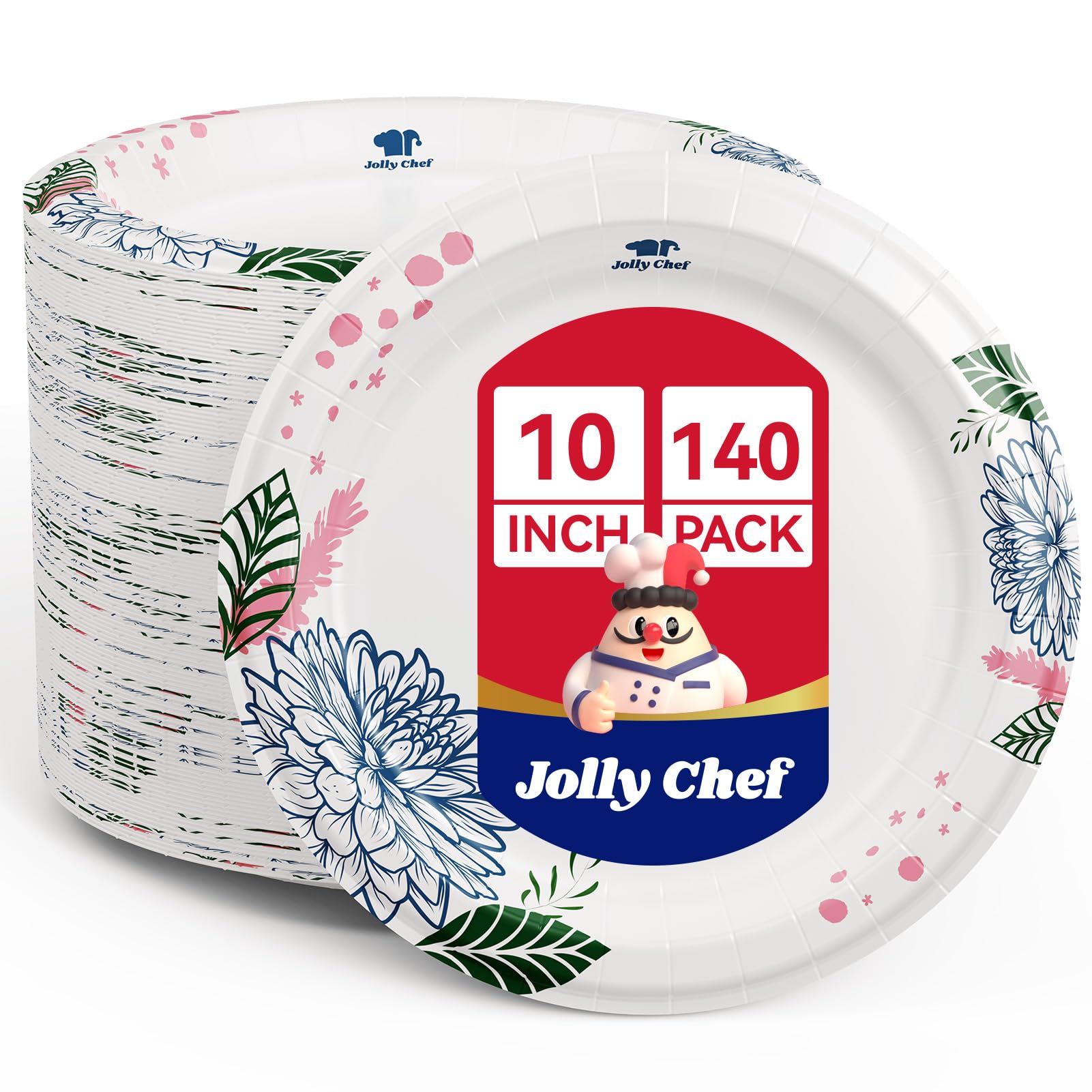 JOLLY CHEF 10 Inch Floral Printed Paper Plates