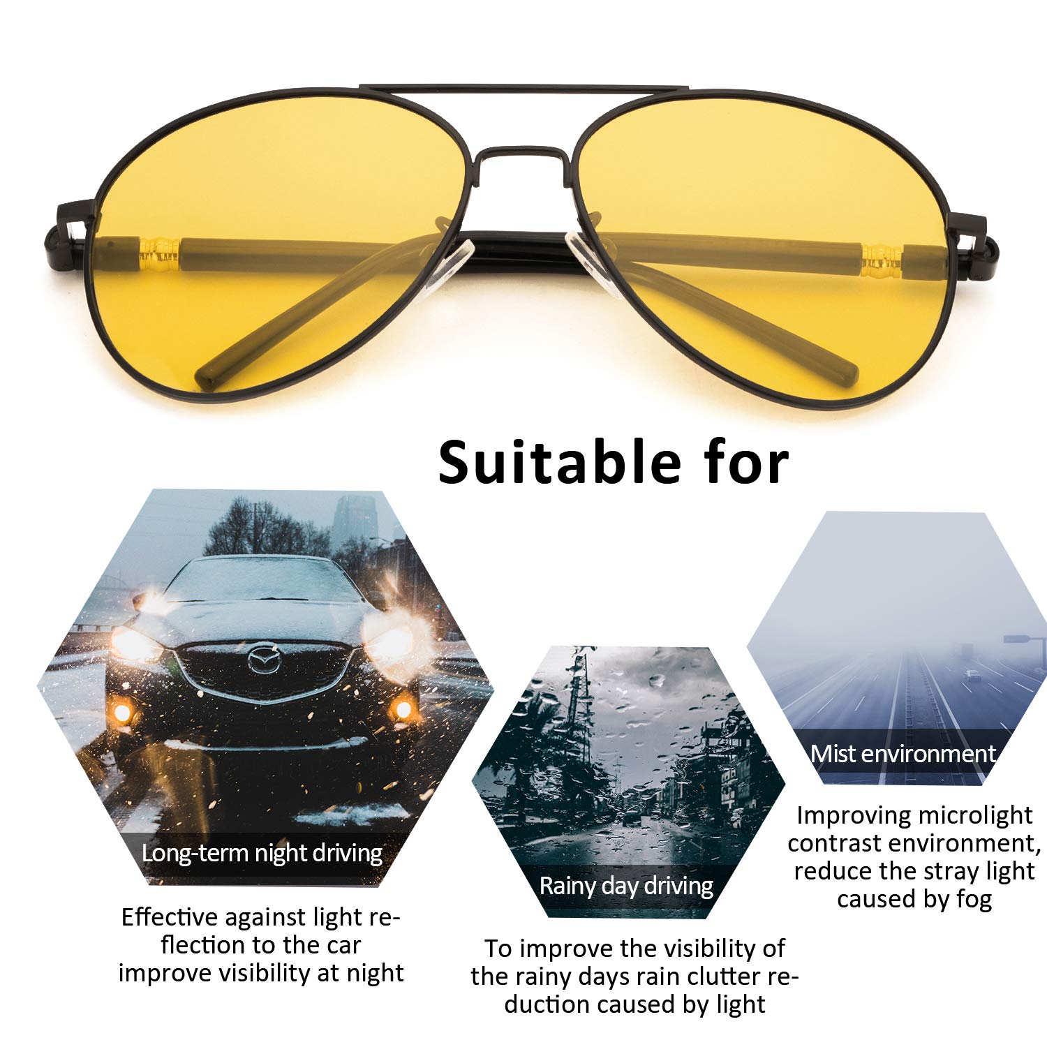 SODQW Gafas De Visión Nocturna Hombres Gafas De Sol Deportes Polarizado para Conduccion UVA & UVB Protección