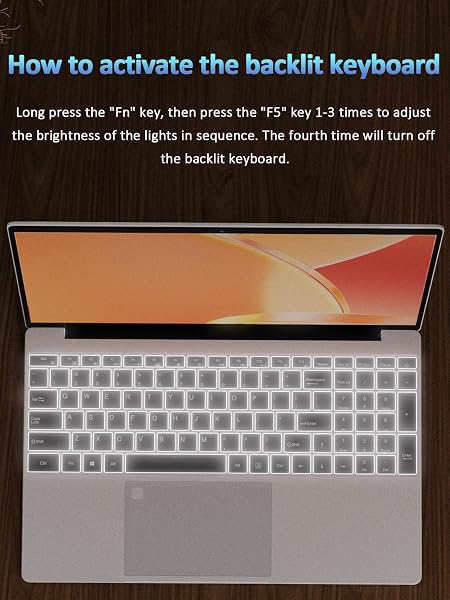 Auusda 15.6" Silver Laptop, N-Series Quad-Core up to 3.6GHz, 16GB DDR4 RAM, 1TB SSD, FHD Display, Fingerprint, Backlit Keyboard, 8000mAh Battery, Lightweight Notebook for Work & Study - 4