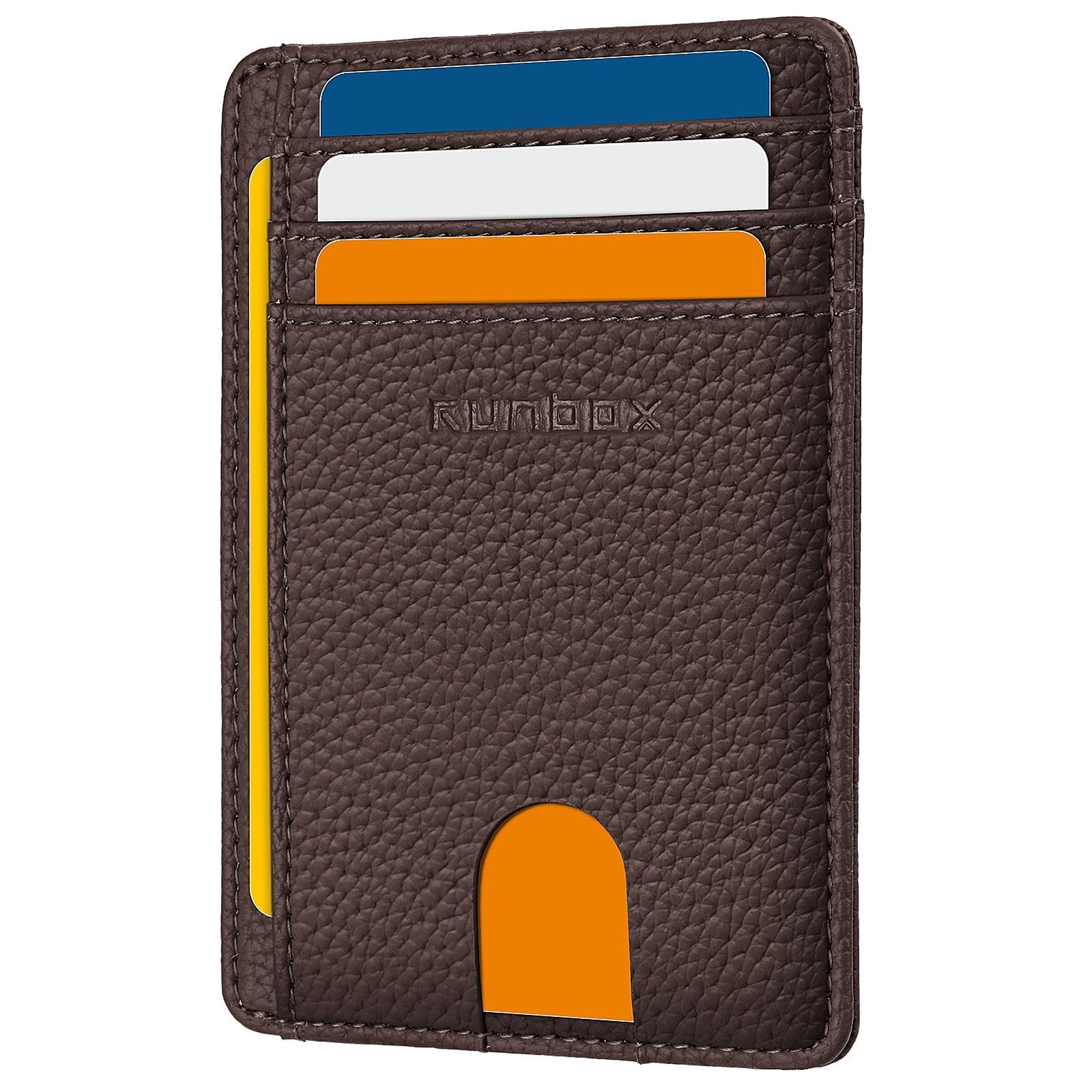 RUNBOX Slim Wallet for Men and Women, RFID Blocking Leather Card Holder