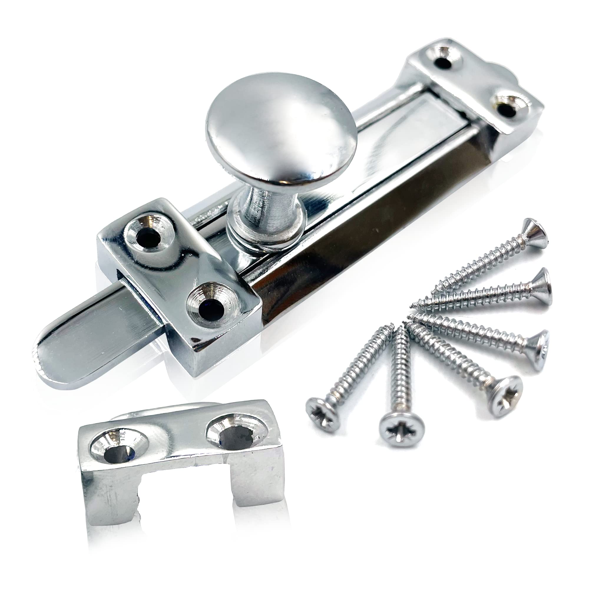 Shire Fixings Pack Of 1 1 Pack Polished Chrome Sliding Door Lock, Heavy-Duty Steel Door Bolts For Internal Doors, Surface-Mounted Bathroom Door Lock, Internal Door Lock Slide Lock For Bedroom, Bathroom & Cupboards