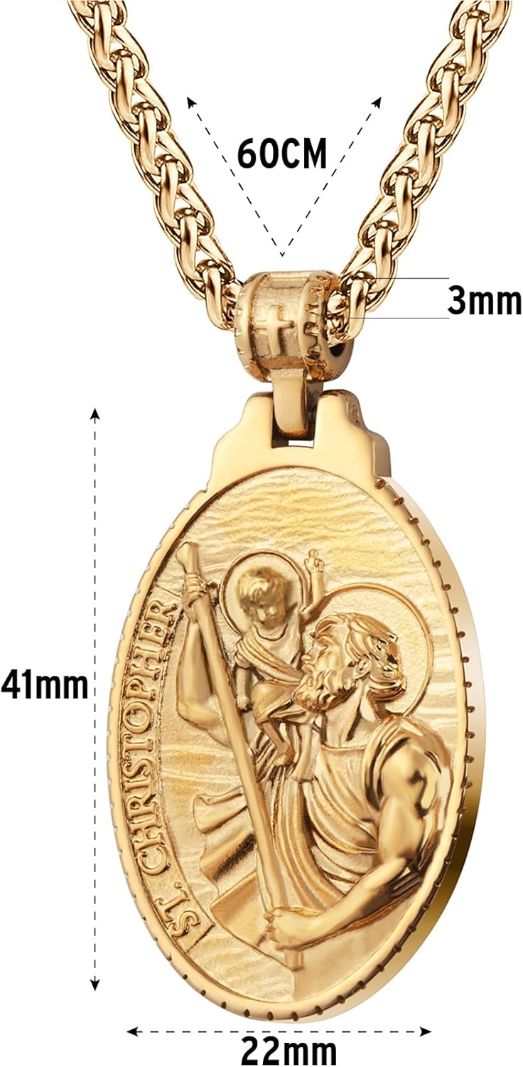 St Christopher/George/Michael/Jusus/Mary Necklace for Men Stainless Steel Patron Saints Medallion Jewelry