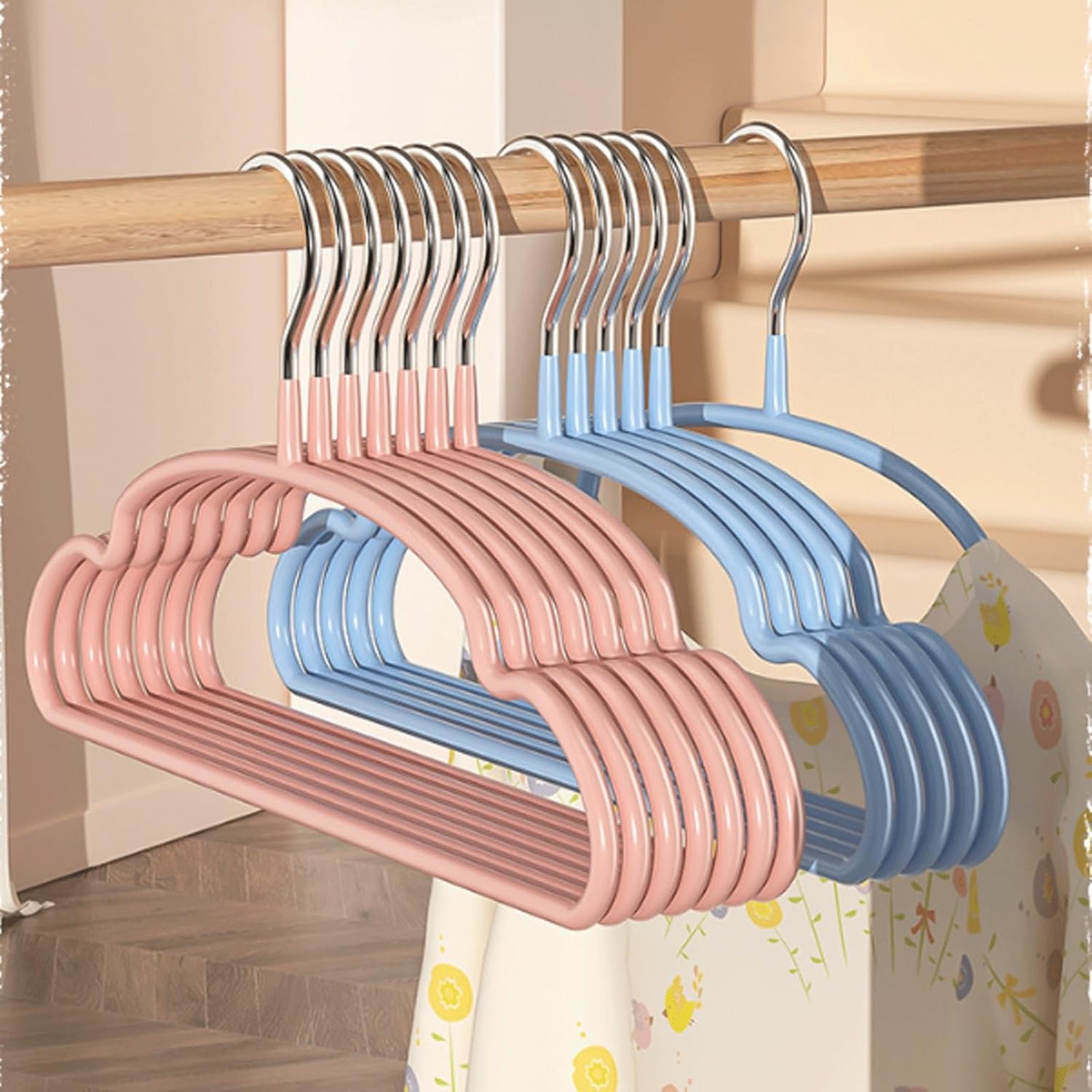 Hangers 10 Packs Children's Clothes Hanger Plastic-Coated Hangers Thick and Non-Slip for Babies and Toddler(Blue)
