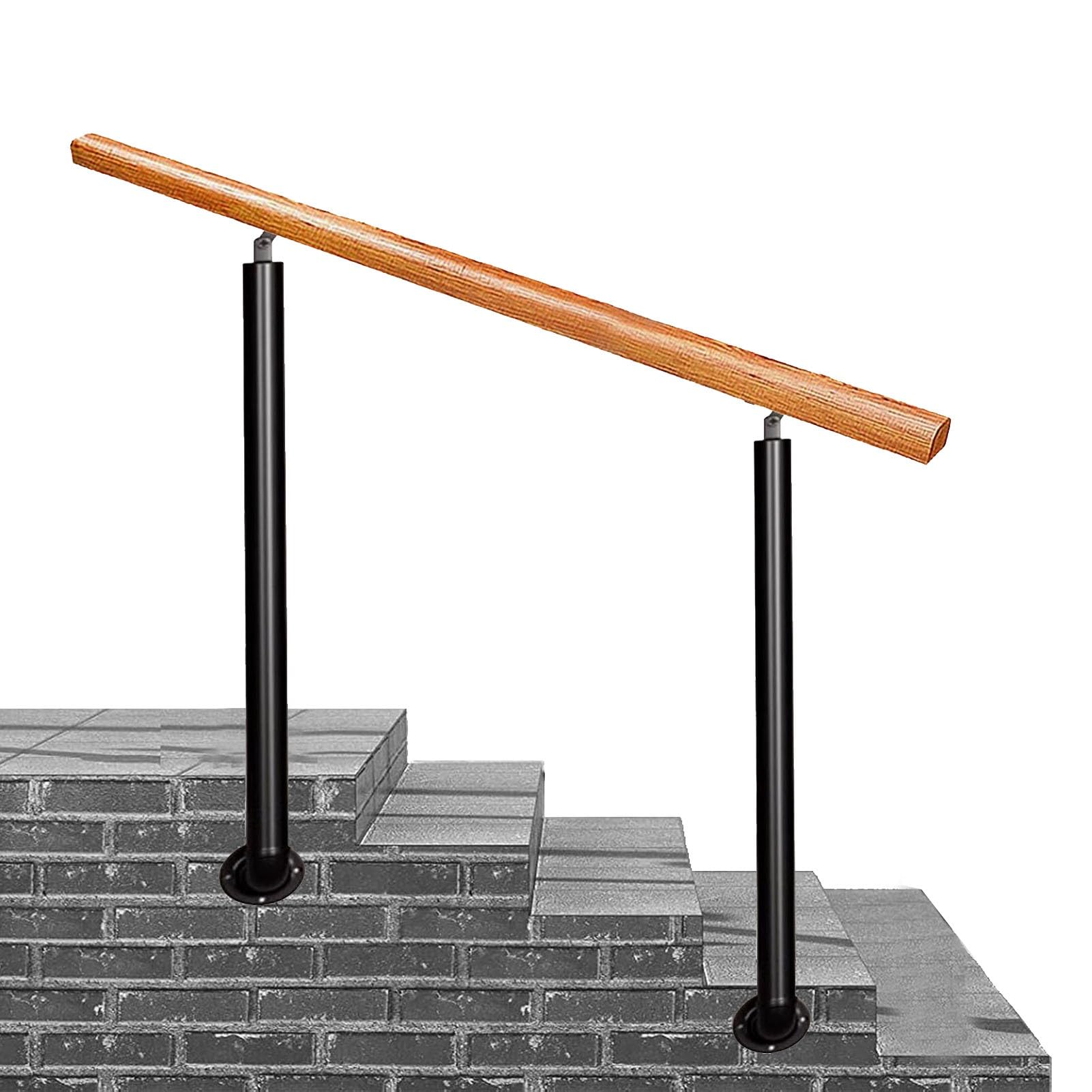 Rampe d'escalier extérieure en bois massif et fer forgé élégant de 130 cm
