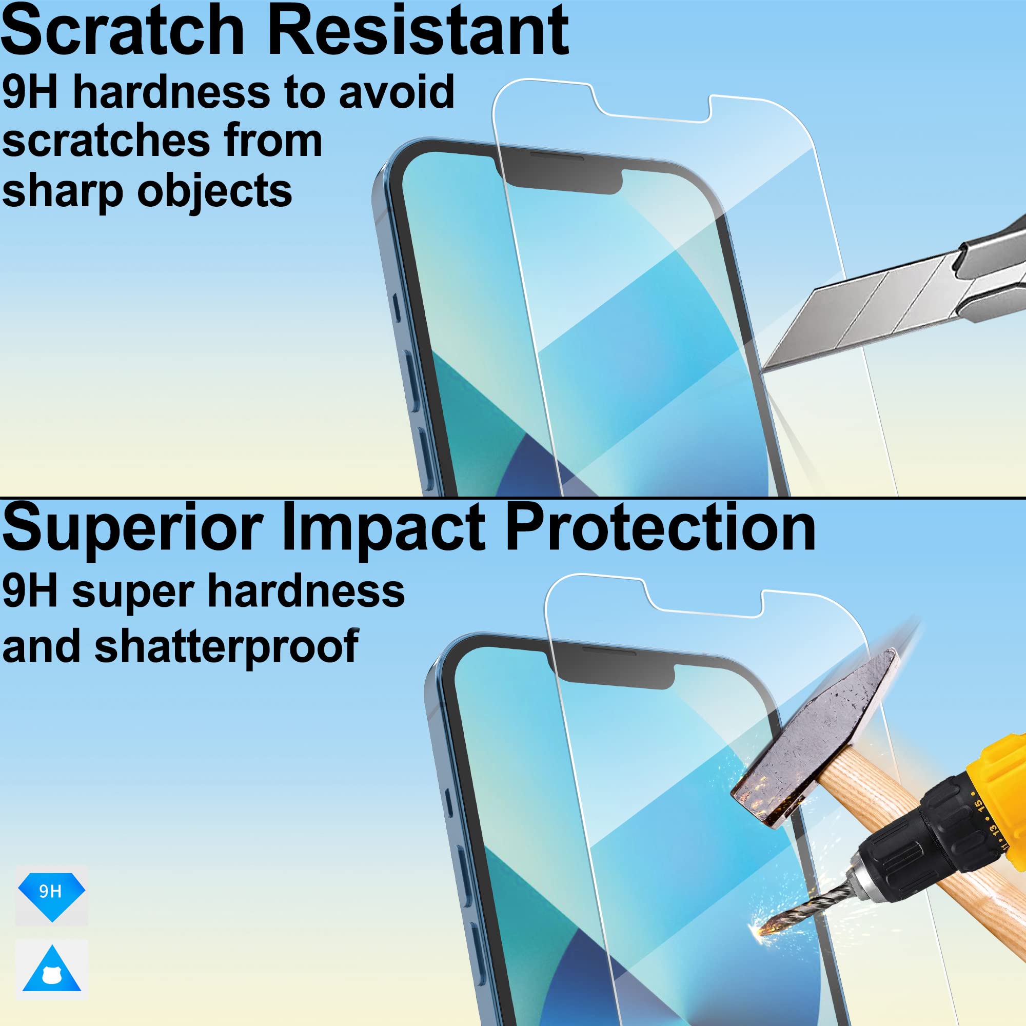 4youquality 4 Pellicole In Vetro Temperato Per IPhone 13/13 Pro/14 (6.1"), Durezza 9H, Antigraffio, Con Garanzia A Vita