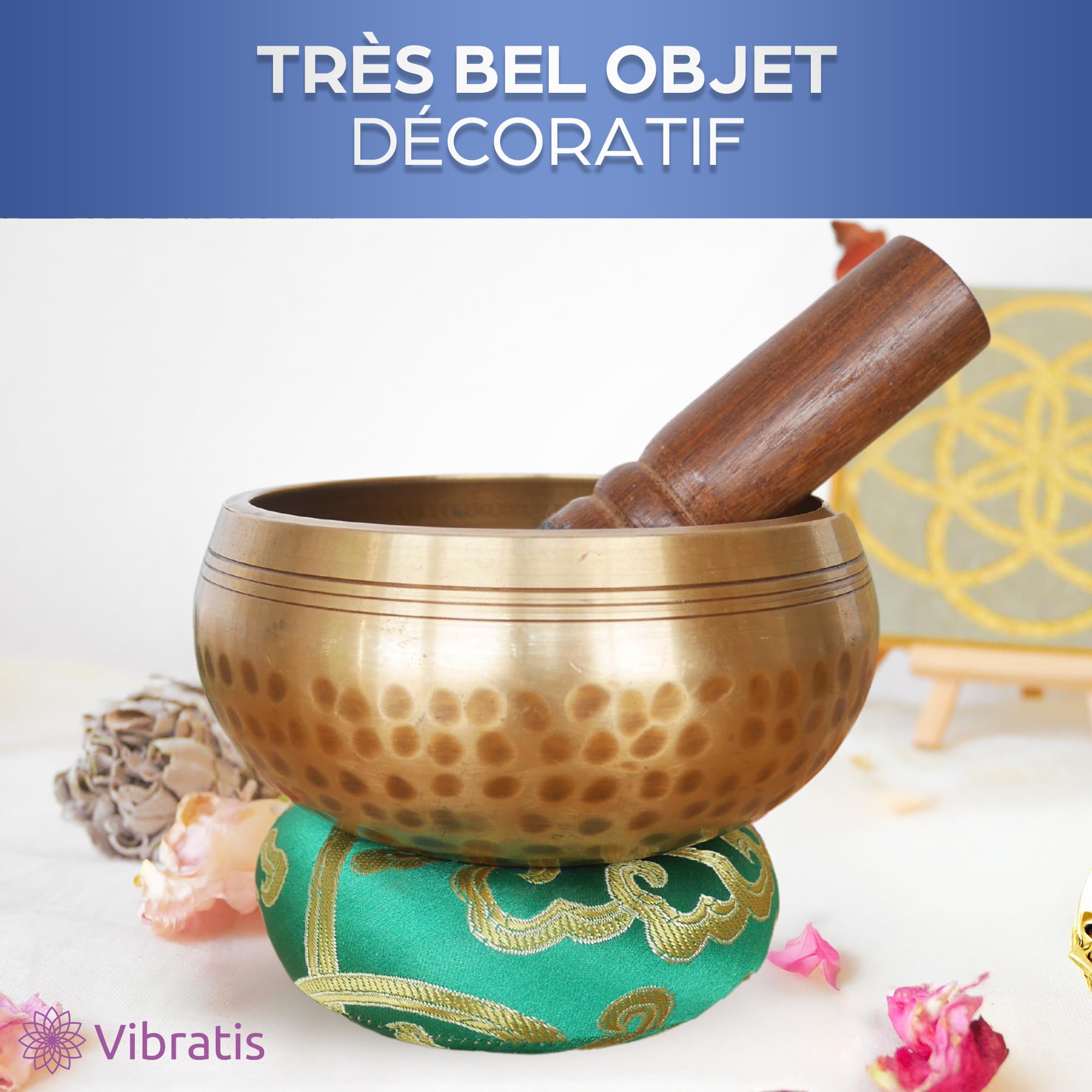 Bol Chantant Tibétain Artisanal + E-Book - Fait Main au Népal - Coussin, Maillet en Bois, Boite Lokta - Méditation - Relaxation - Guérison - Cadeau Parfait - Satisfait ou Remboursé