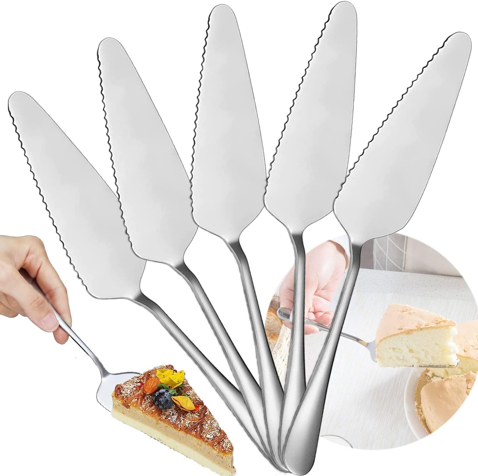 KOWVOWZPack of 5 Cake Servers Stainless Steel Cake Server Pizza Server for Kitchen Daily Parties Weddings Safe in Dishwasher