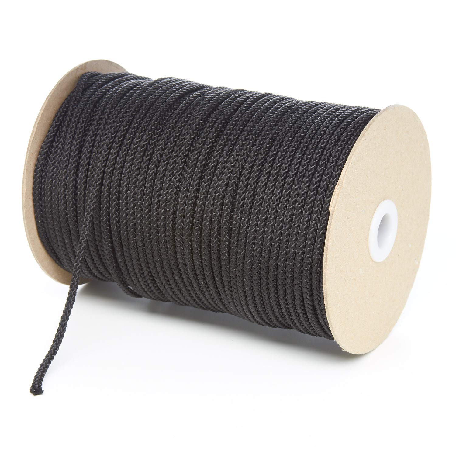 Kalsi Cords 4mm Thin Round Polypropylene Braided Rope, Strong & Durable Poly Cord Rope for Outdoors, Tie Downs, DIY Projects and General Use (Black, 50 Metres On A Roll)