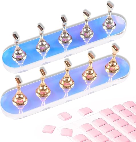 ANGNYA Soporte para uñas a presión, 2 juegos de soportes de uñas Aurora para pintar uñas a presión con 96 piezas de masilla adhesiva reutilizable