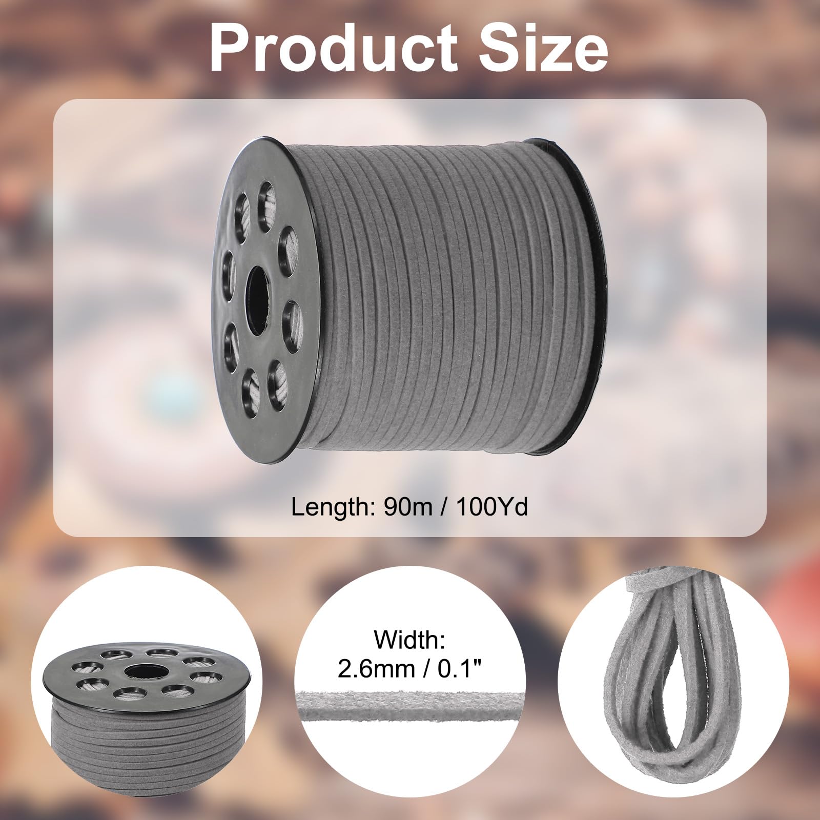 PATIKIL 100 Yards x 2.6mm Faux Suede Leather Cord, Leather Lace String for Bracelet Necklace Beading Making DIY Crafts, Light Grey - Image 2