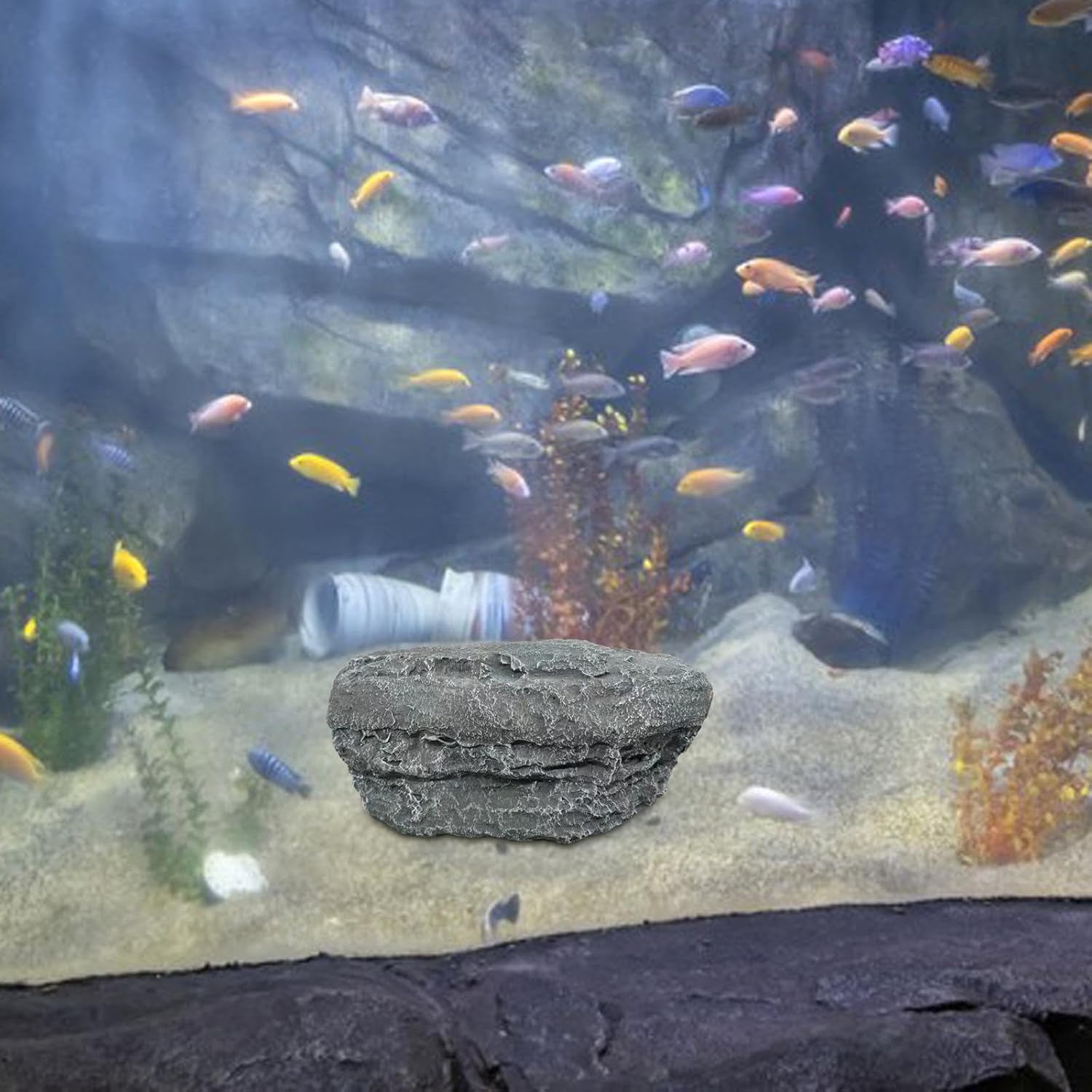 Aquarium Decor Float Rock Premium Landscape Suspended for Fish Tank Snails Betta Landscaping M Green (Medium)