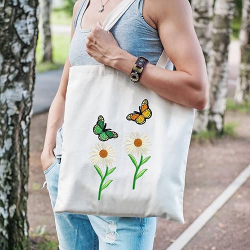 Miniatura 5 de 100 parches de flores y mariposas para planchar o coser, bonitos parches bordados de rosas para ropa, parches de margaritas decorativos grandes y