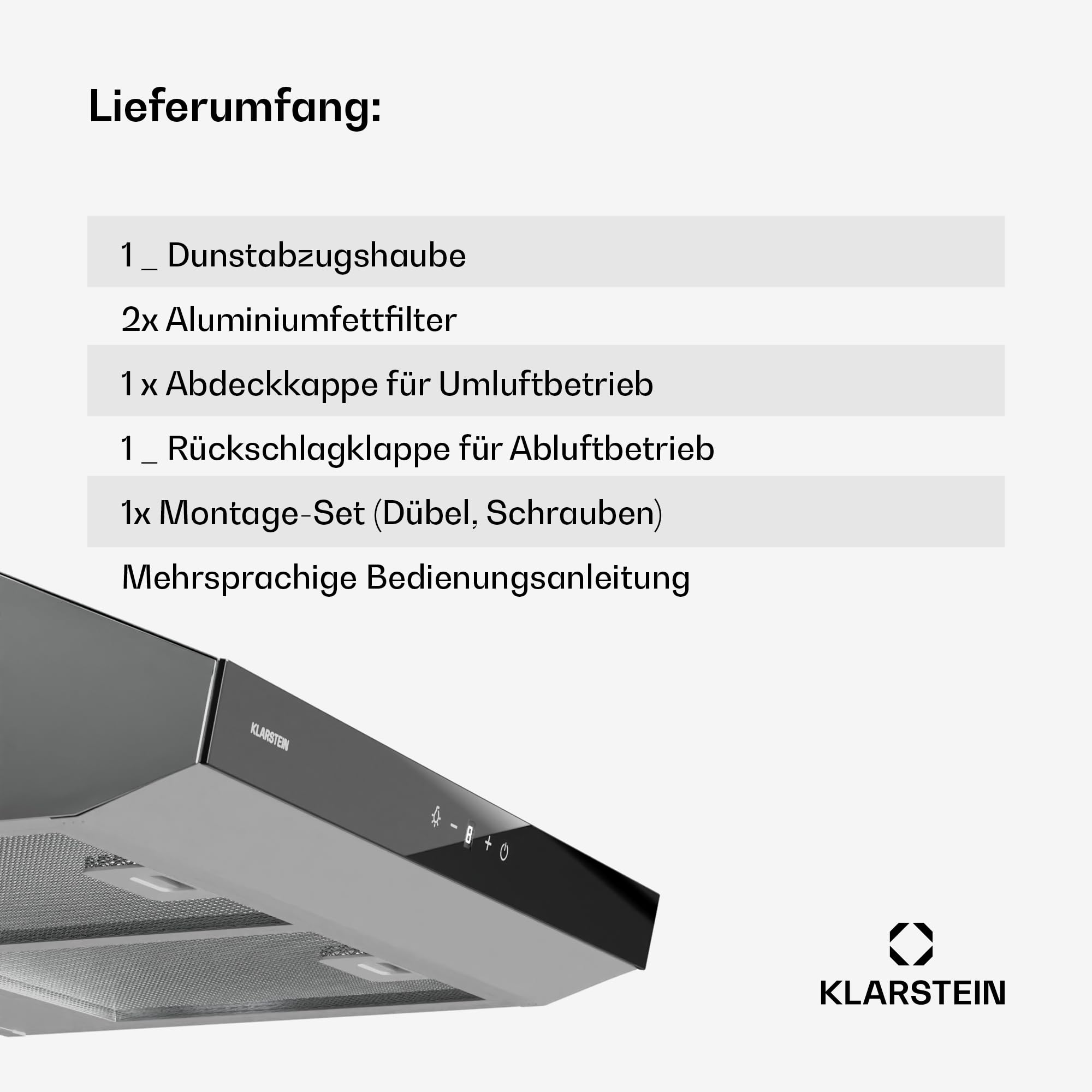 Klarstein Dunstabzugshaube 60cm Abluft Edelstahl 175 m³/h LED Touch-Bedienfeld