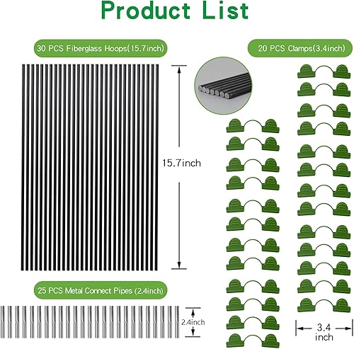 Miniatura 22 de Aros de jardín túnel de cultivo para camas elevadas, 6 juegos de aros de acero inoxidable de 25.6 x 31.5 pulgadas, marco de estacas de jardín