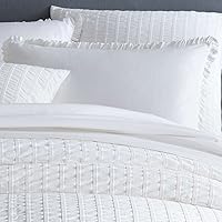 Vista 1 de Pine Cone Hill Funda de edredón blanca con volantes, tamaño King, patrón sólido blanco