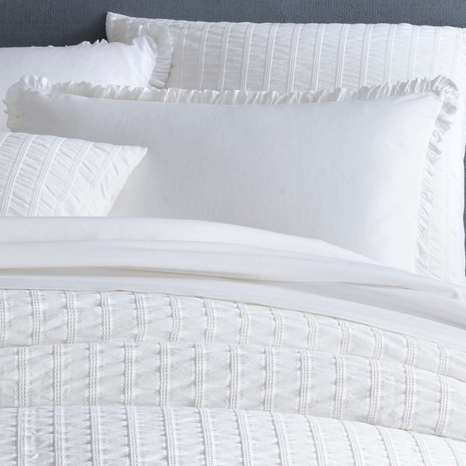 Pine Cone Hill Classic Ruffle White Duvet Sham, King Size, White Solid Pattern