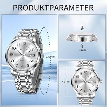 Taxau Stainless Steel Men's Watches Waterproof Watches Luxury Business Watches Multifunction Luminous Date Gift Men