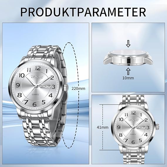 Taxau Stainless Steel Men's Watches Waterproof Watches Luxury Business Watches Multifunction Luminous Date Gift Men