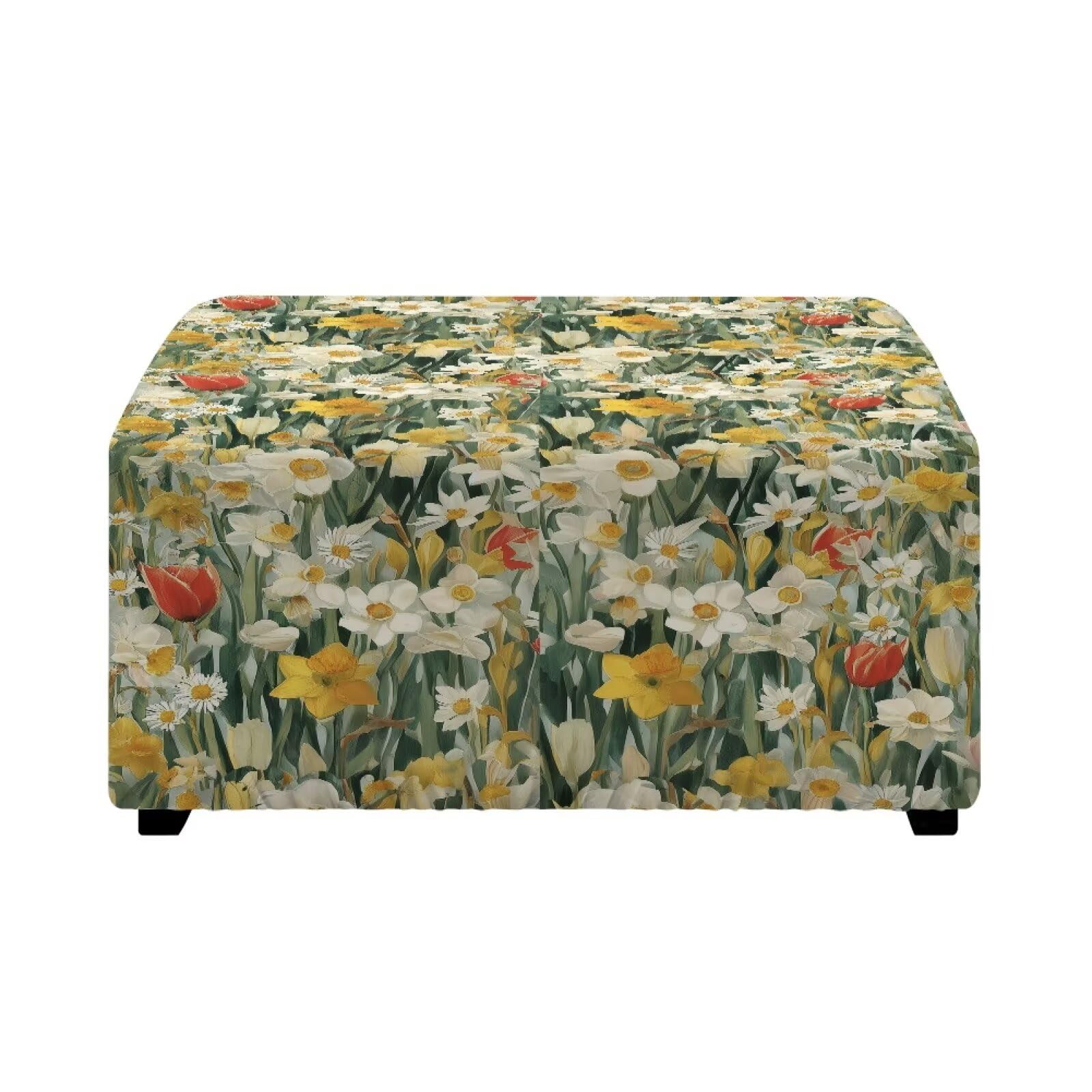 Xoenoiee Stretch Ottoman Cover Square Footstool Slipcover Folding Storage Stool Protector Nonslip Footrest Ottoman Cover with Elastic Bottom, Abstract Painted Daisy, Small