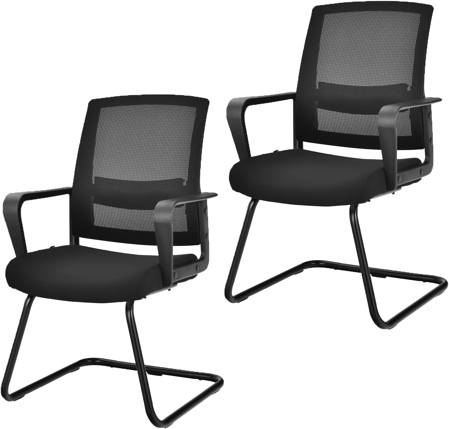GLOBALWAY Conference Chair Set of 2, Meeting Room Chair with Metal Sled Base & Adjustable Lumbar Support, Mid-Back Mesh Reception Chair, Guest Chair for Home Office, Easy Assembly, Black