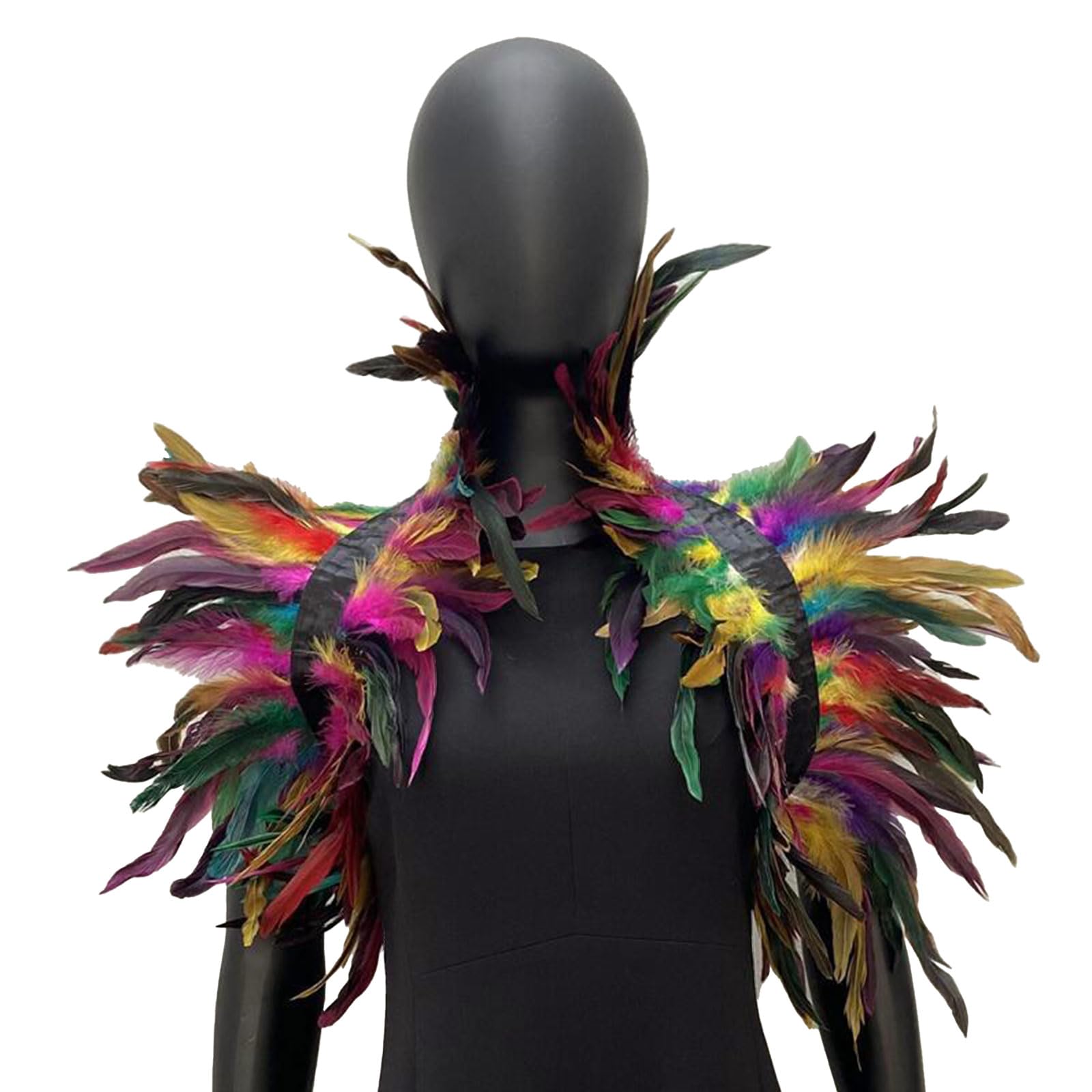 Feather Cape Costume Accessory, Gothic Lacing Shawl with Shrug Collar, Womens Girls Gothic Lacing Shawl, Feather Cloak Fancy Dress Outfit for Halloween Cosplay Christmas Party Gift (Colorful)