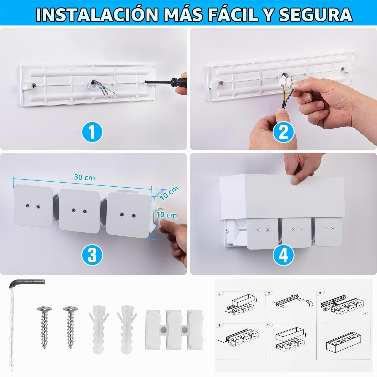 ledmo 4 Piezas 30W LED Aplique Pared Exterior/Interior 0-120° El ángulo es ajustable Blanco Aplique Exterior 3000K Blanco cálido IP65 Impermeable