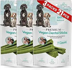 ReThink Pet Bastões dentários veganos para cães – Mastigáveis naturais à base de plantas, ajudam a limpar os dentes e refrescar o hálito, petiscos dentários para cães de longa duração (3 pacotes, 21
