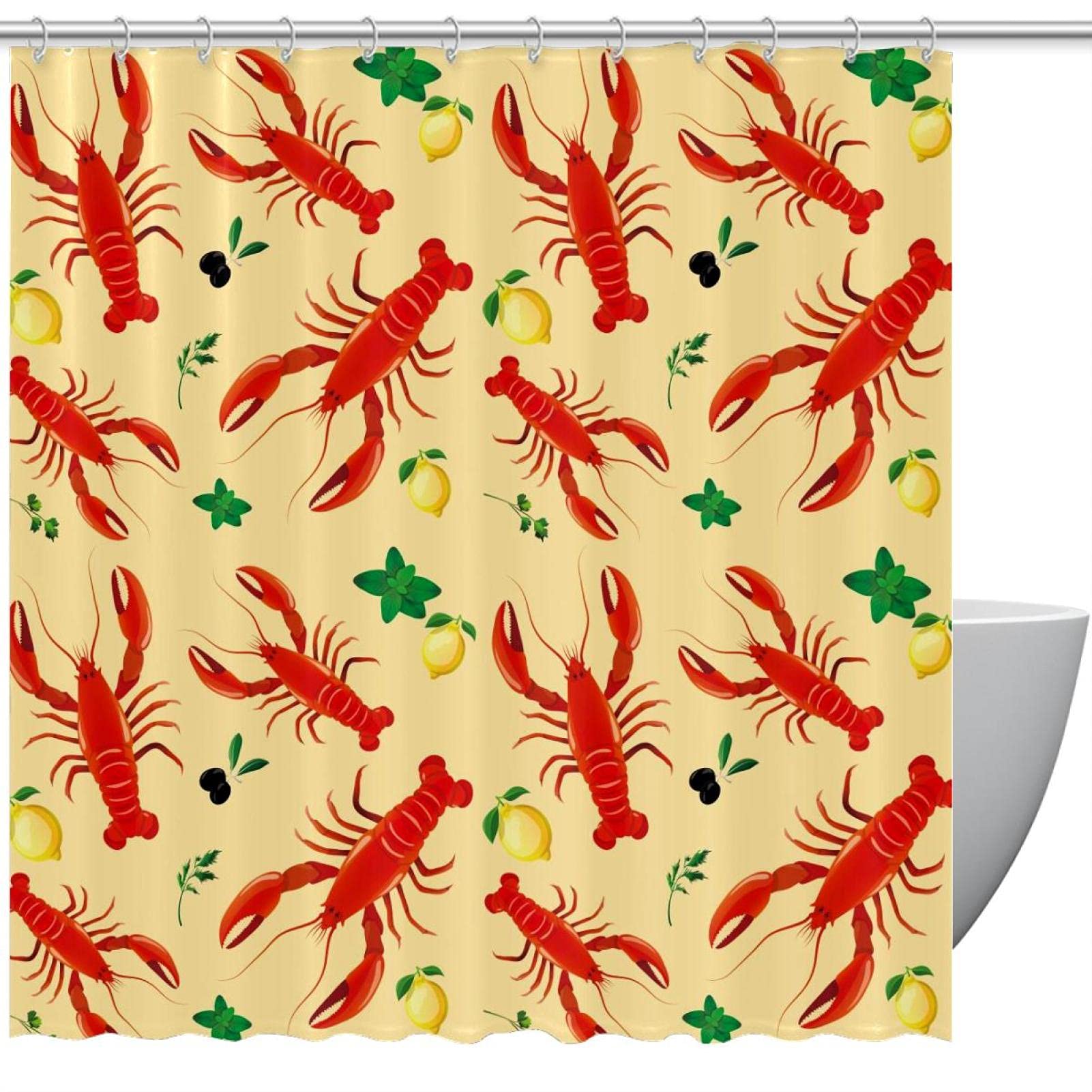 Rideau de douche homard anti-moisissure grand format 152x183