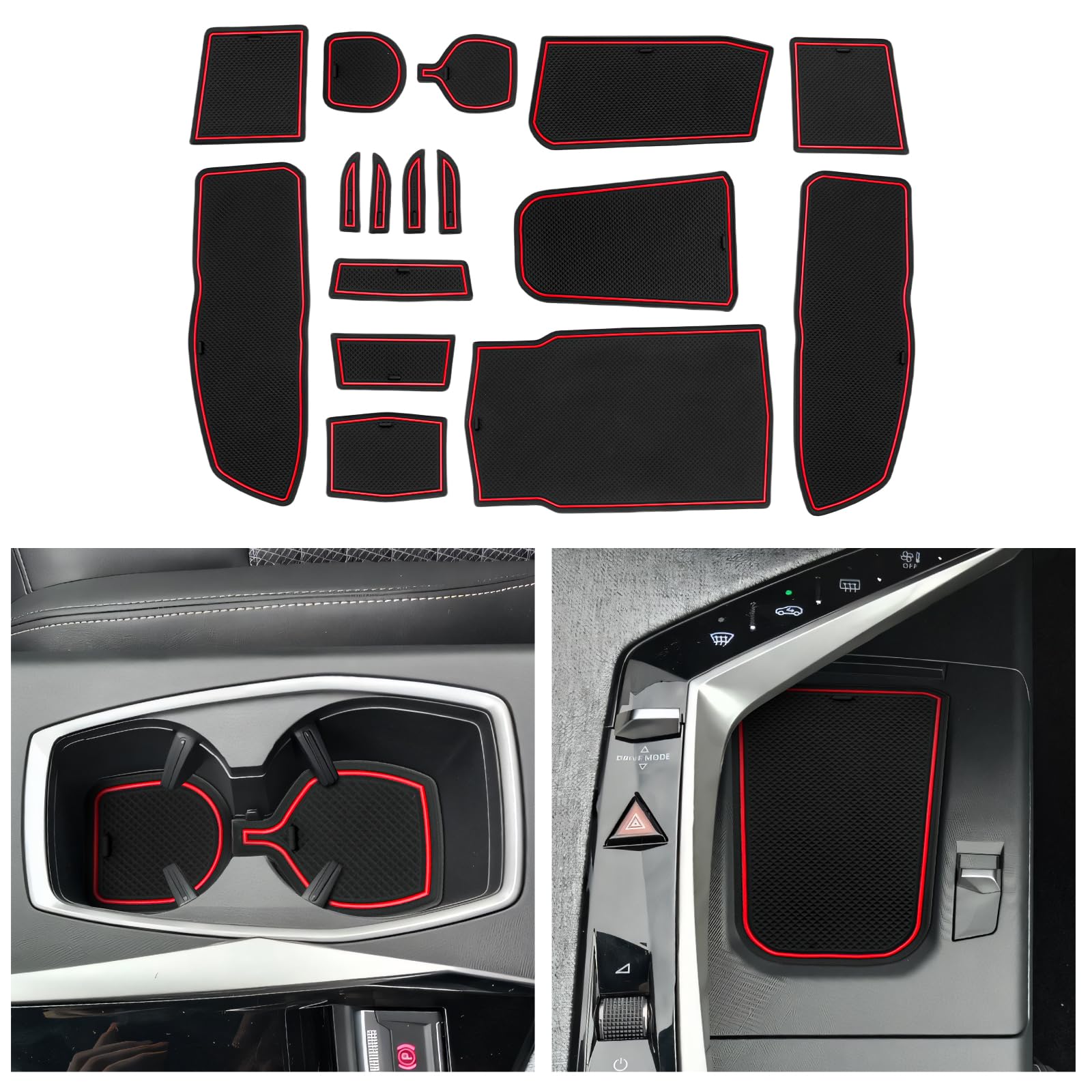 CDEFG Compatibile con Peugeot e-3008 e3008 2024 2025 Tappetini in Gomma per Console Centrale Antiscivolo e 3008 Tappetino Antiscivolo in Gomma per Auto e-3008 GT Allure 2024 Accessori (Rosso)