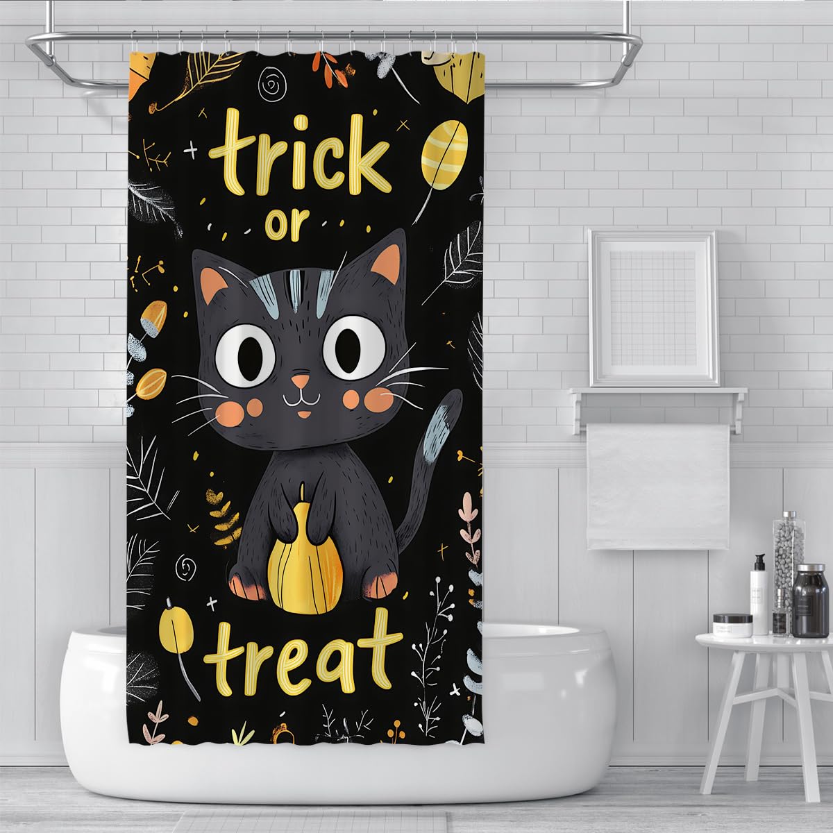 Cortina de Ducha Gato Negro Lindo Halloween Truco Trato 150x200cm