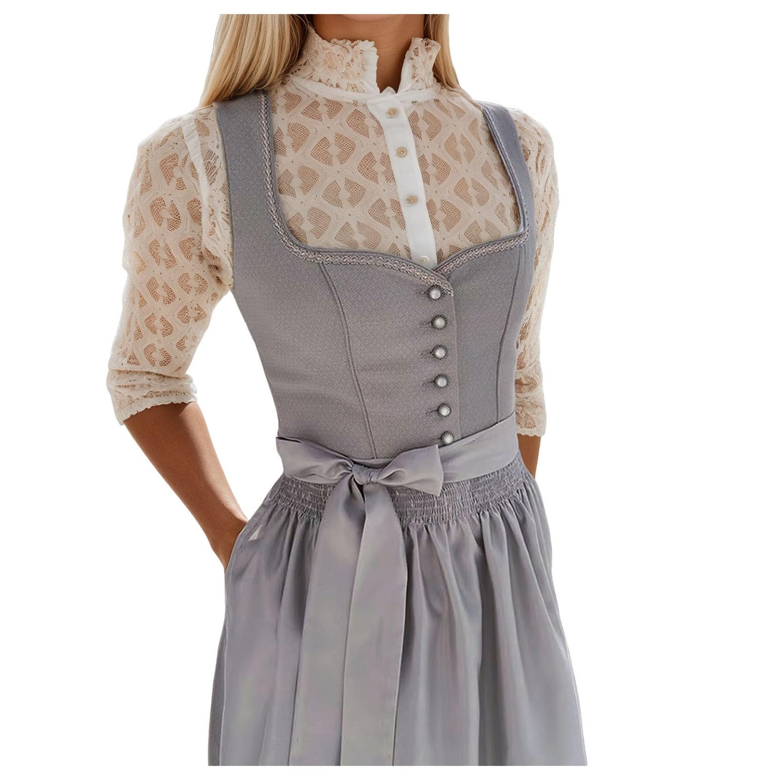 Oktoberfest - Costume tradizionale bavarese da Donna, Vestito Dirndl tedesco, taglie forti, grembiule scozzese, carnevale, Halloween, Cosplay, giochi di ruolo, Vestito Dirndl a Quadri (X3-Grey, S)