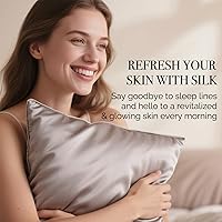 Vista 2 de Ravmix Fundas de almohada de seda con cremallera, de seda de morera de 21 momme para la salud del cabello y la piel, funda de almohada suave, lisa