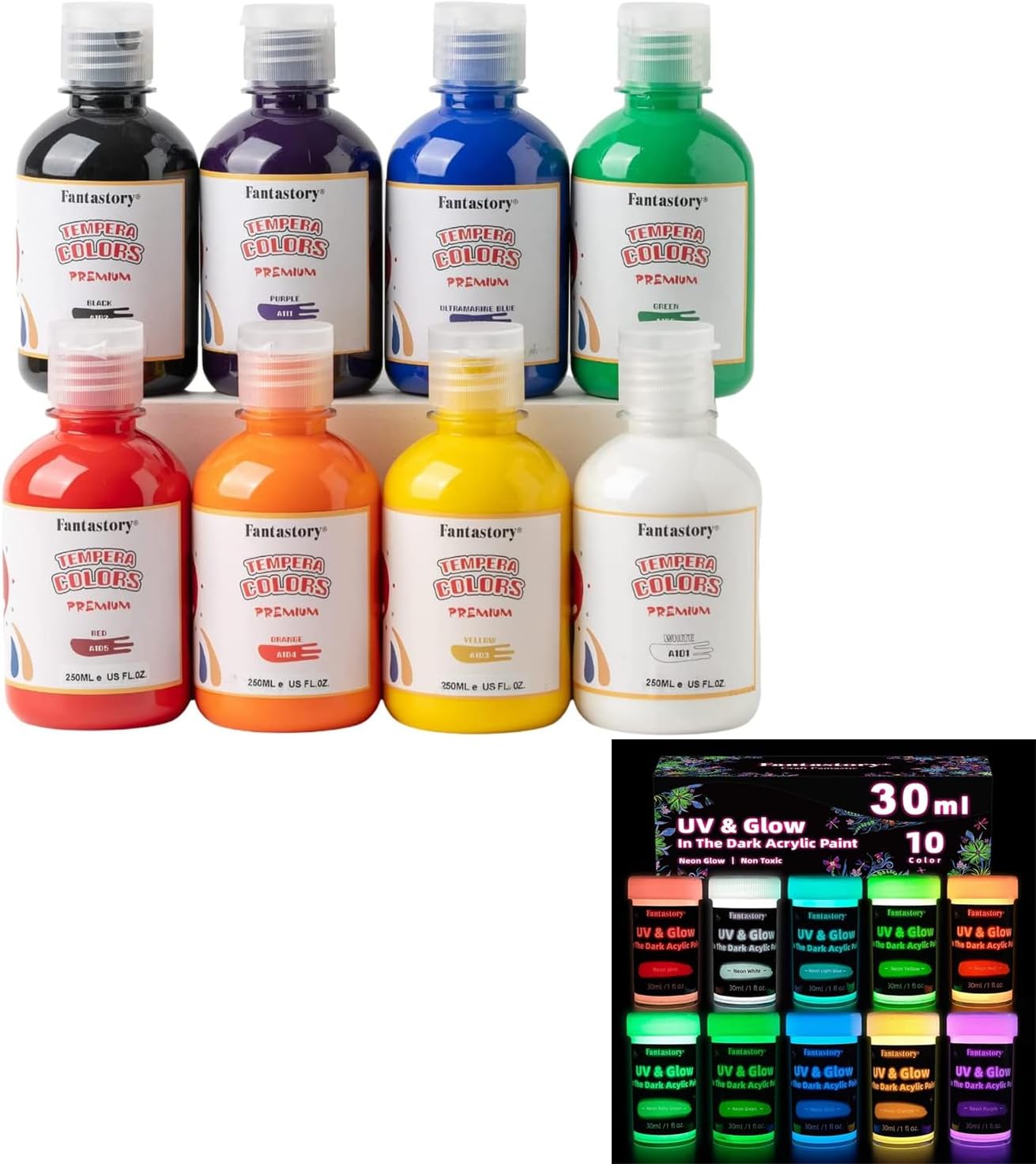 Fantastory Tempera Paint for Kids 8 Colors (8.4 oz Each