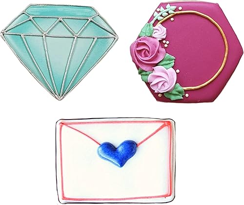 Miniatura 2 de Juego de 3 piezas de cortadores de galletas con formas geométricas, fabricado en los Estados Unidos por Ann Clark, rectángulo, hexagonal, gema