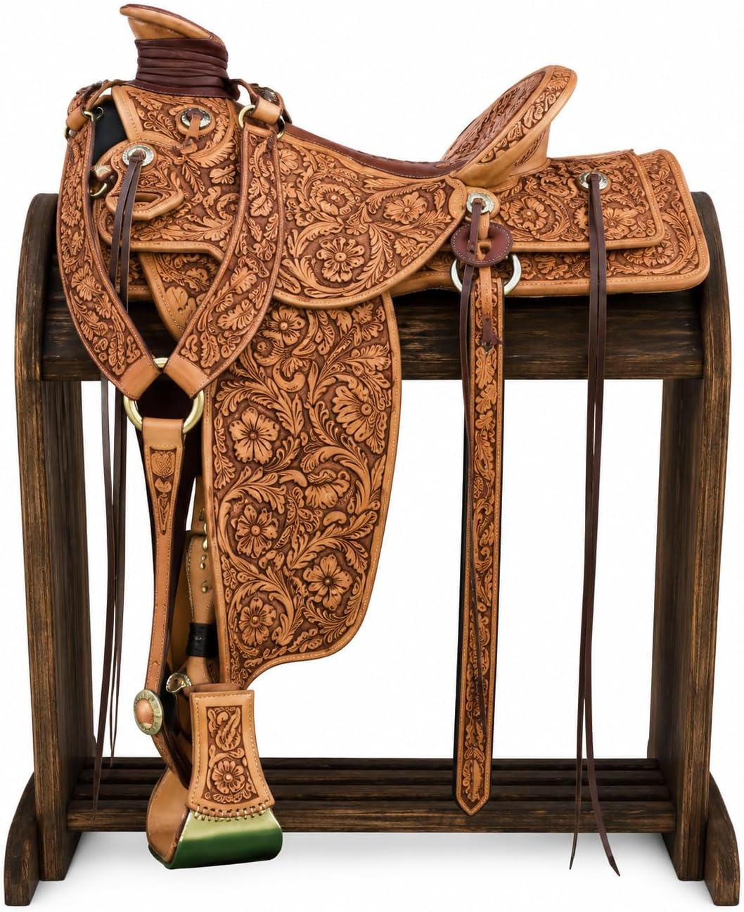 Roping Ranch Horse Saddle Wade Tree A Fork Work Handmade Tooled Carved Premium Leather Western Equestrian Trail Tack Adult & Pony Horse Riding Saddle, Size: 10-18 inch Seat, JH-11