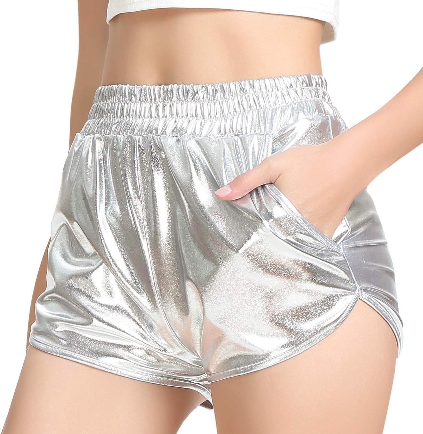 Perfashion Women's Metallic Shiny Shorts Sparkly Hot Yoga Outfit - Image 3