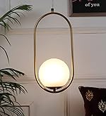 Lexton Golden Capsule Decorative Hanging Ceiling Pendant Light, White Globe & Metal for Bedroom, Living Room (Bulb Not Included)