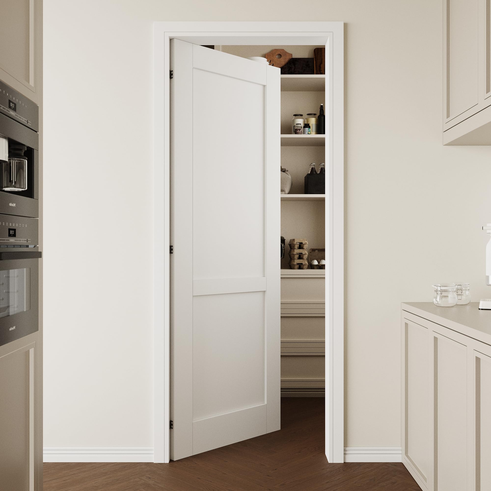 30''x80'' 2-Panel Solid Core Interior Door Slab Shaker, Pre-Built Panel for Barn Door, Pocket Doors, French Doors, for Pantry, Bedroom, Closet, Laundry & Bathroom, White Prefinish&Paintable