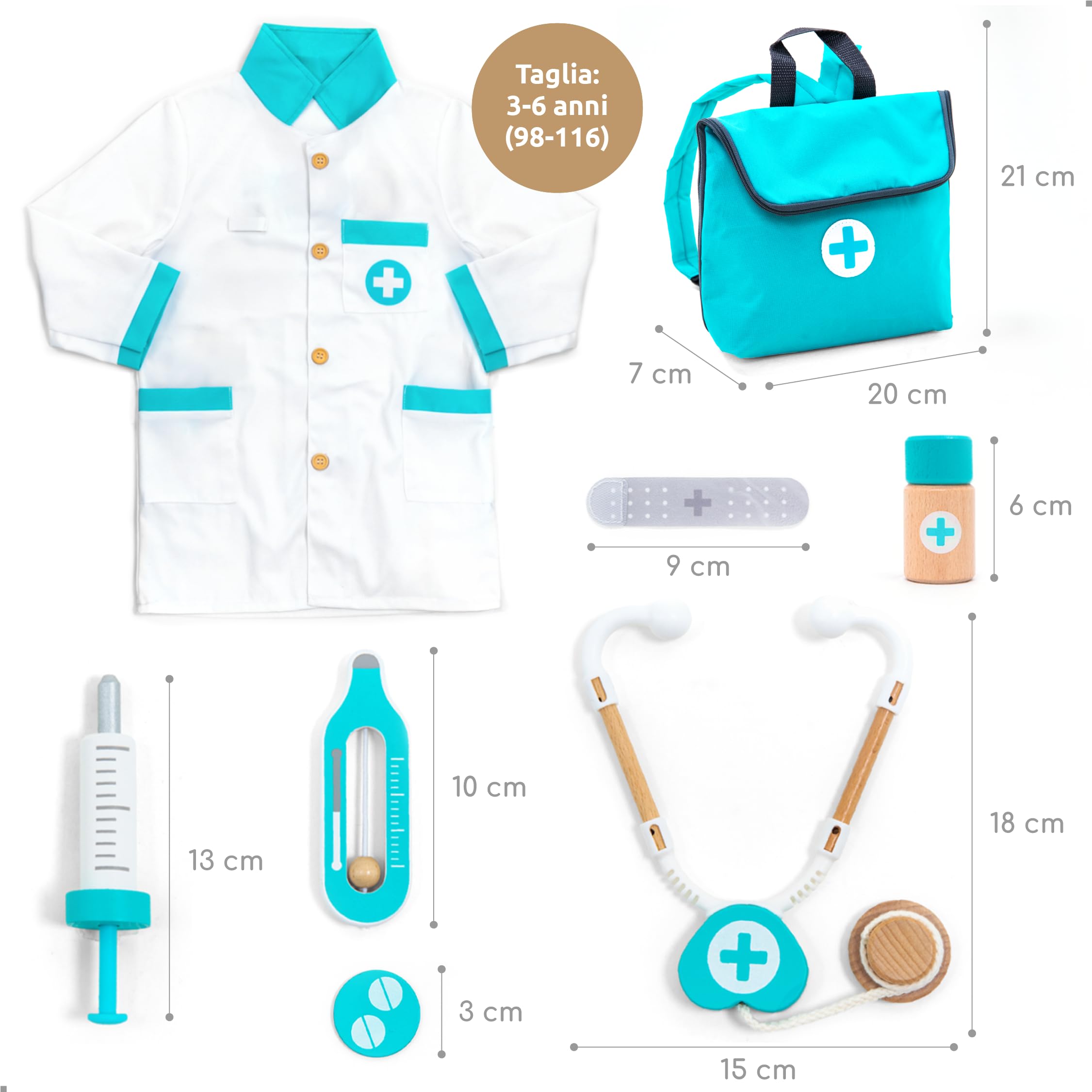 umu Kit medico in legno per bambini – Set di gioco di finta con stetoscopio, cappotto dottore, strumenti dentisti e altro – Gioco di ruolo giocattolo medico per ragazzi e ragazze di età compresa tra 3