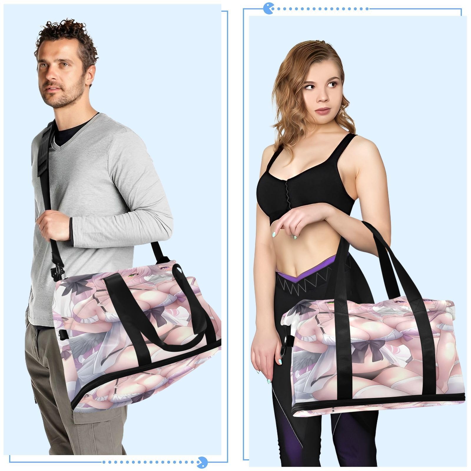 Sexy Anime Girl Axotic Suit Travel Hand Bag with Wet Pocket Adjustable Strap Gym Duffel Bag for Travel Waterproof for men women