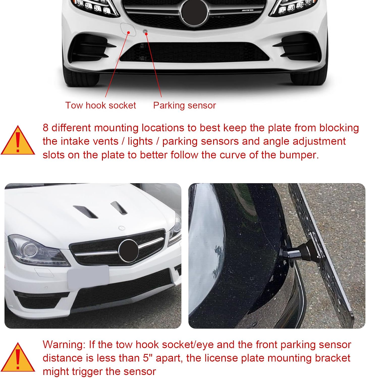 x xotic tech License Plate Mounting Bumper Tow Hook Bracket Compatible with Mercedes W205 C-Class, X204 GLK-Class, X205 GLC-Class, W212 W213 E-Class, W166 GLE-Class, Red