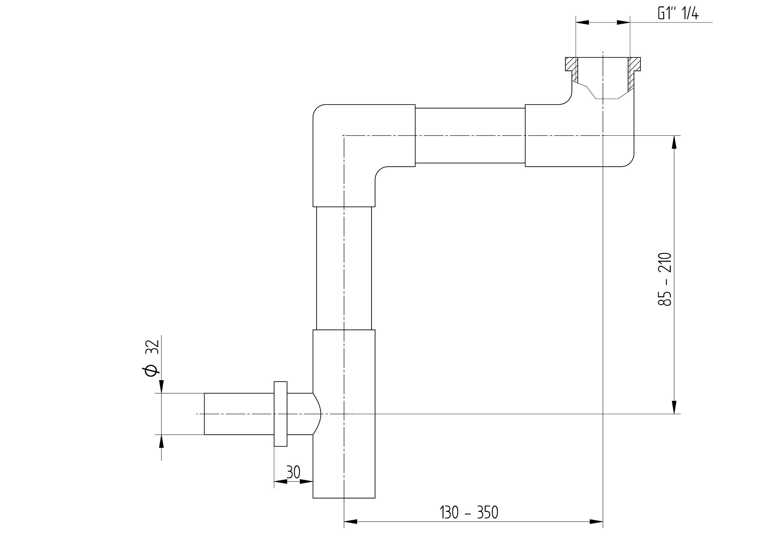 AVENARIUS Sifón plano de superficie, DN 32, línea universal.