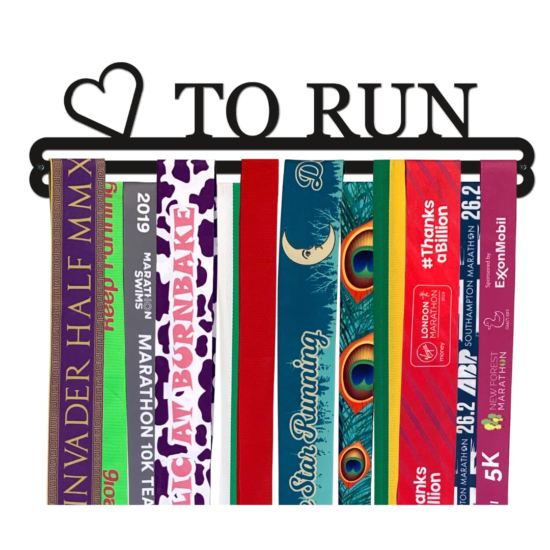 Soporte para medallas de Acero Inoxidable Cepillado, diseño con Texto en inglés Love to Run, Fabricado en Reino Unido