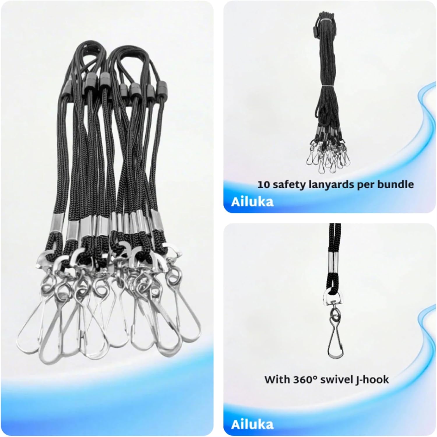 Black Lanyards with J-Hook (Black, 50 Bulk Pack), Breakaway Badge Lanyards with Swivel Hook for Conference, Work Office, Trade Show.