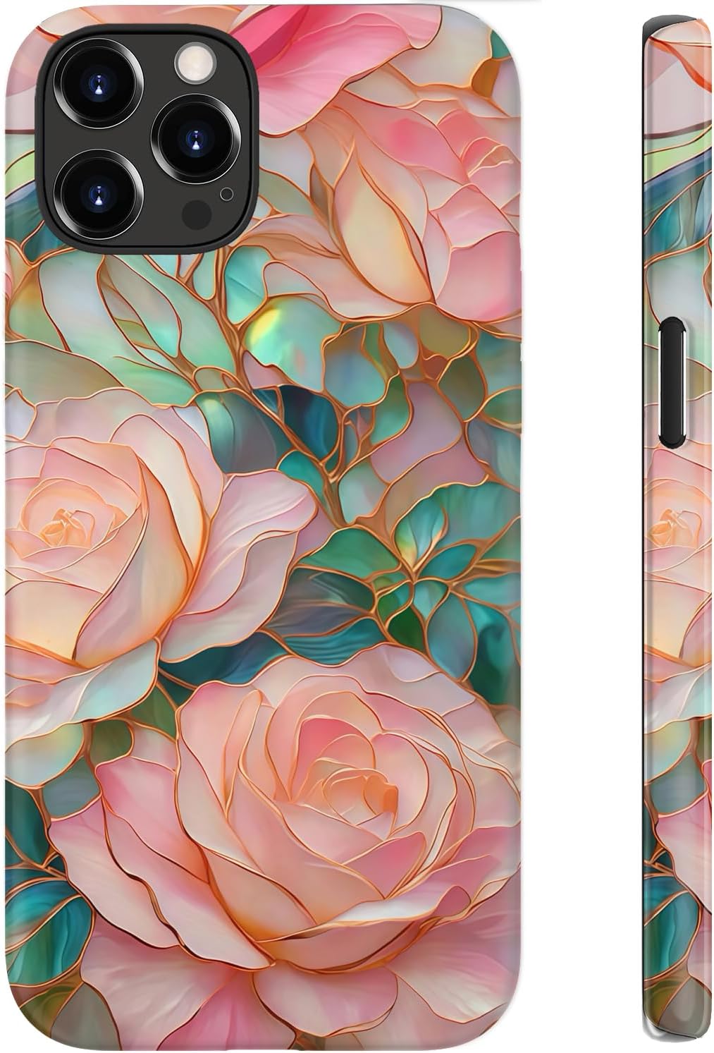 for iPhone 12 Pro Max Case Cute - Wireless Charging Compatible - Dual-Layer Hard Shell + Silicone Cover - Aesthetic Protective Trendy Phone Case for Women - Blooming Pink Rose