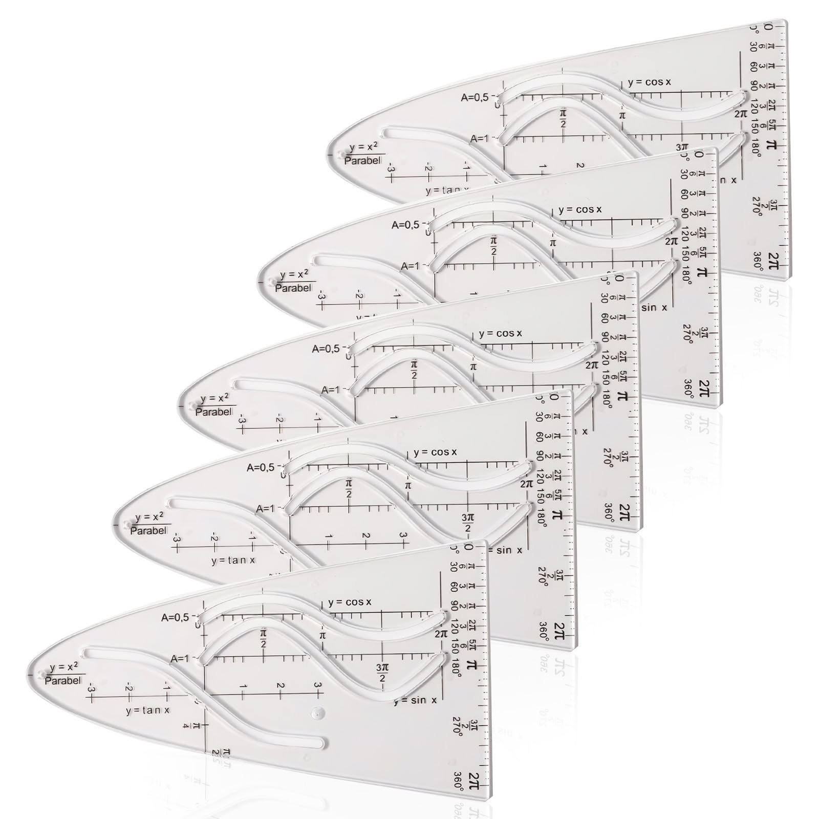 Produktbild von 2 Stück Parabelschablone Mathe, Kurvenschablone, Parabel Lineal, Parabel Zeichenschablone