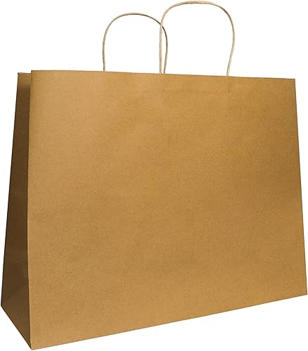 PTP BAGS Bolsas de papel kraft con asas, bolsas de papel marrón para ocasiones especiales y servicio de alimentos, juego de bolsas de mano, 16 x 6 x