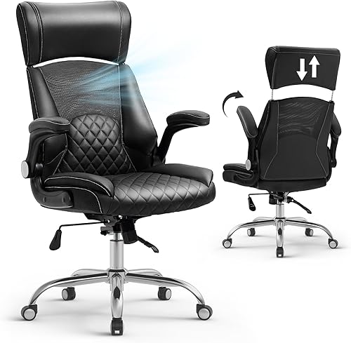 SEATZONE Silla de oficina ejecutiva de respaldo alto, silla de escritorio ergonómica, cómoda silla de escritorio de cuero para computadora con