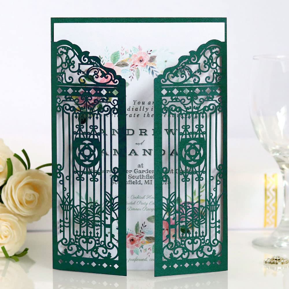 Confezione da 50 inviti di nozze in pizzo tagliati al laser, con carta bianca stampabile e buste, perfetti per matrimoni, feste di compleanno e baby shower