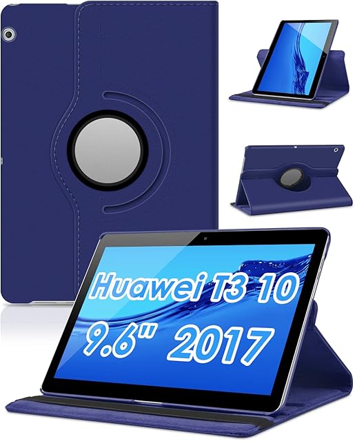 Huawei MediaPad /3 10 covers - Detuosi 360º rotating leather smartphone case protective cover with stand function for Huawei T3 10 inch tablet. Blue Sky